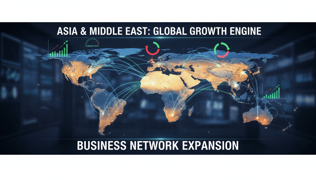 Geographic map showing business expansion across Asia and Middle East